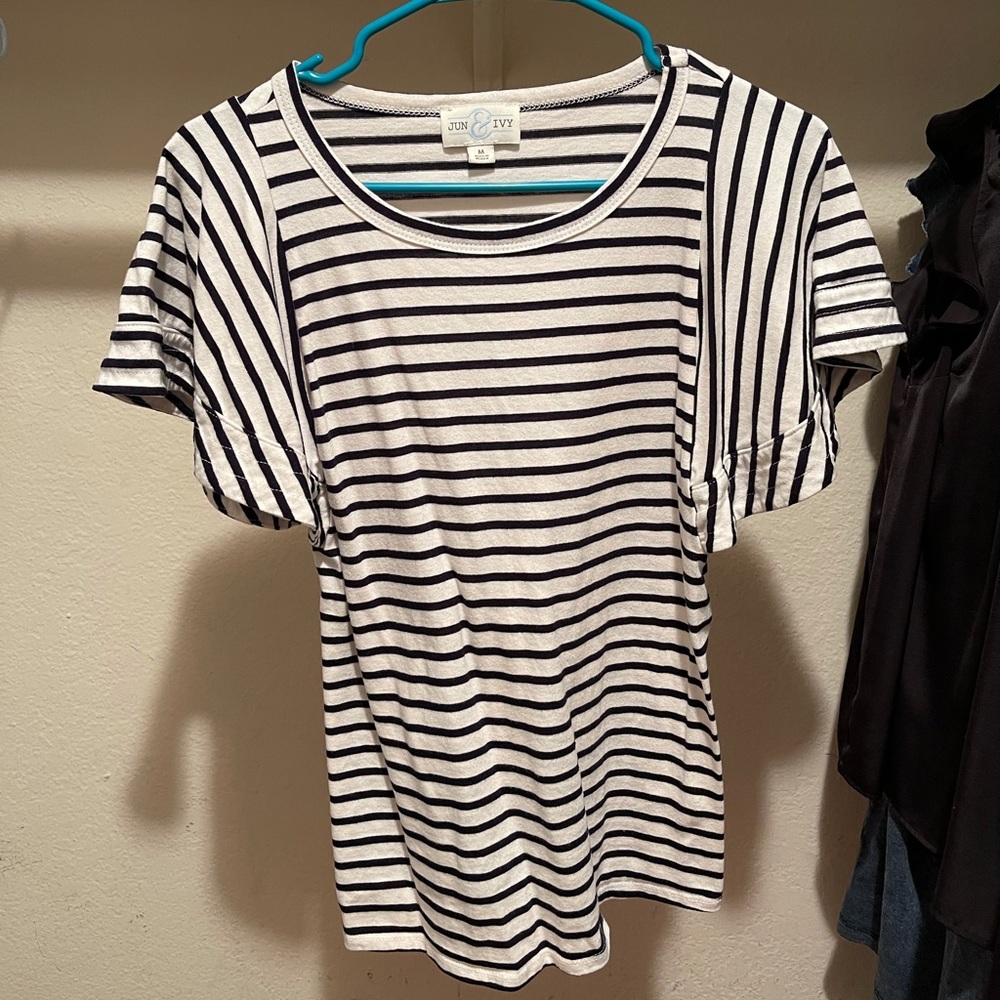 Striped top flutter sleeve